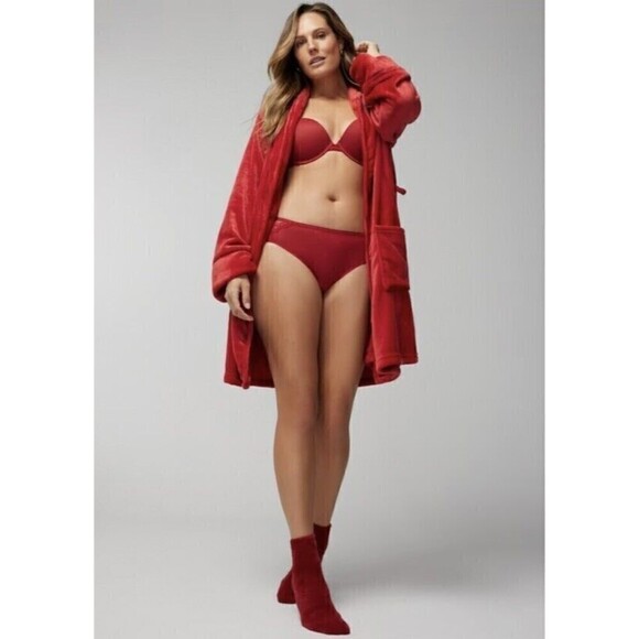Soma Women's Plush Red Robe Soft Thick with Pockets - Fits L-XL - Picture 4 of 6